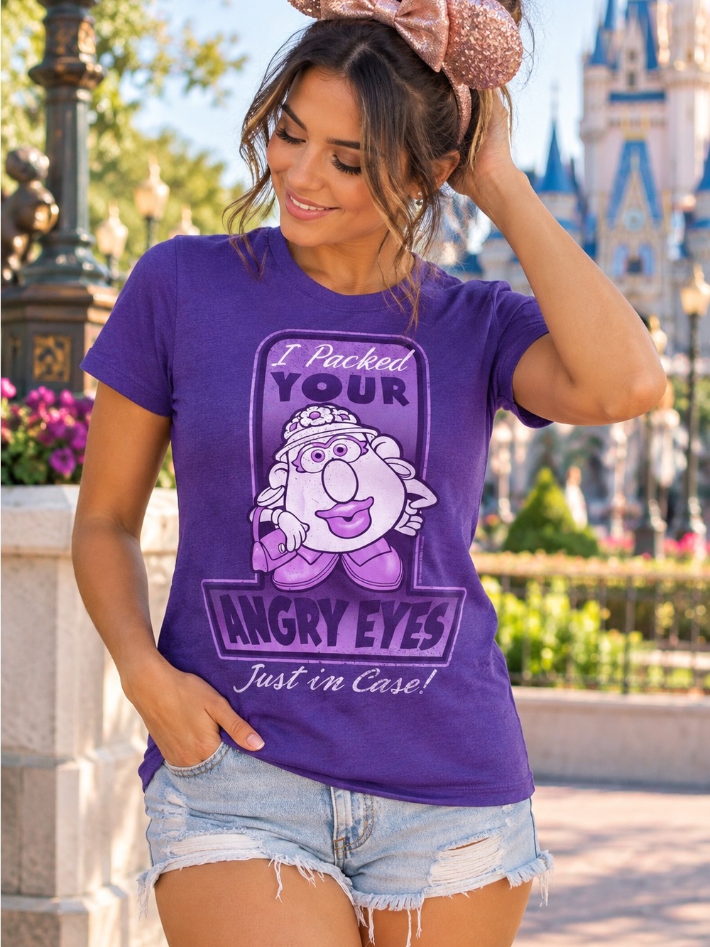 Disney Parks Mrs. Potato Head Angry Eyes Graphic T-Shirt Purple Medium NWT